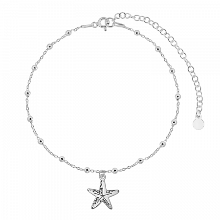 Bratari de picior - Bratara de picior din argint, lantisor cu margele, charm stea de mare