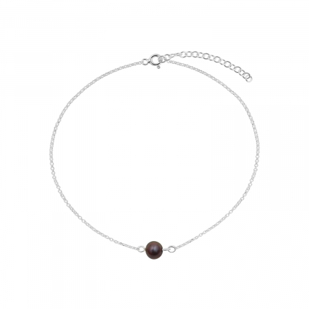 Bratari de picior - Bratara de picior din argint, perla neagra de cultura, 22-27 cm