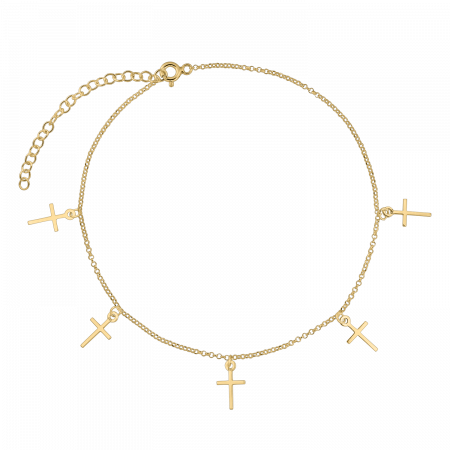 Bratari lantisor - Bratara din argint placat cu aur, cruciulite, 15-19 cm