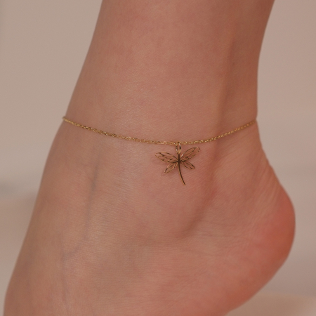 Bratari de picior - Bratara de picior din argint placat cu aur, Dragonfly