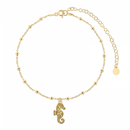 Bratari de picior - Bratara de picior din argint placat cu aur, lantisor cu margele, charm calut de mare