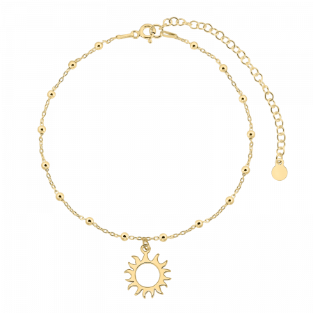 Bratari de picior - Bratara de picior din argint placat cu aur, lantisor cu margele, charm soare