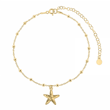 Bratari de picior - Bratara de picior din argint placat cu aur, lantisor cu margele, charm stea de mare