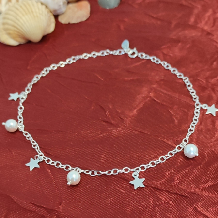 Bratara de picior din argint, stelute si perle mother of pearl [1]