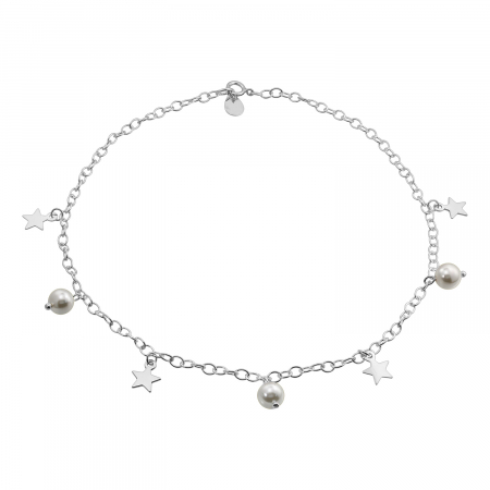 Bratari de picior - Bratara de picior din argint, stelute si perle mother of pearl