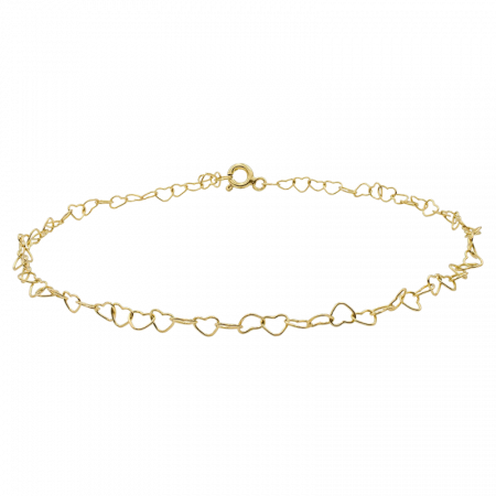 Bratara din argint 925 placat cu aur de 18K, zale in forma de inimioare, 19 cm
