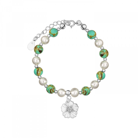 Bratari lantisor - Bratara din perle si howlit, argint 925, Blooming Green