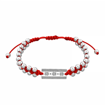 Bratari snur - Bratara impletita cu bilute argint si tablita cu motiv traditional Colul Morii