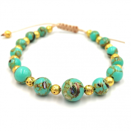 Bratari snur - Bratara Lolit Handmade cu Howlit natural si roca vulcanica placata cu aur, model SummerAir