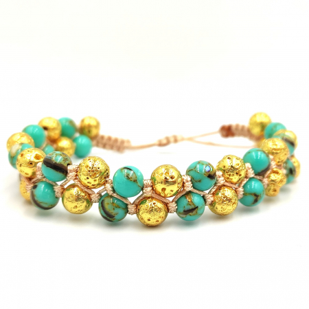 Bratari snur - Bratara Lolit Handmade cu Howlit natural si roca vulcanica placata cu aur, model SummerBlast