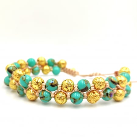Bratara Lolit Handmade cu Howlit natural si roca vulcanica placata cu aur, model SummerBlast [2]