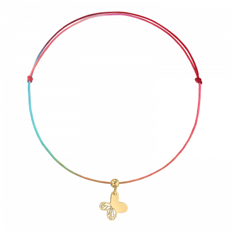 Bratari de picior - Bratara pentru picior din snur multicolor, fluturas din argint aurit
