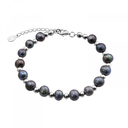 Bratari lantisor - Bratara perle naturale de cultura negre si margele argint
