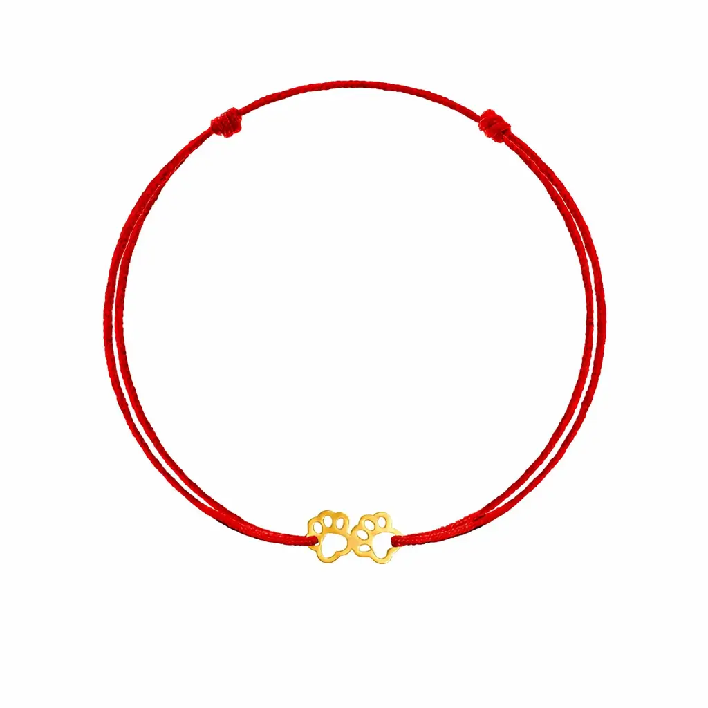 Bratari snur - Bratara snur rosu cu labute din argint placat cu aur