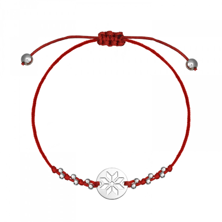 Bratari snur - Bratara snur rosu cu margele, motiv traditional floral, argint 925