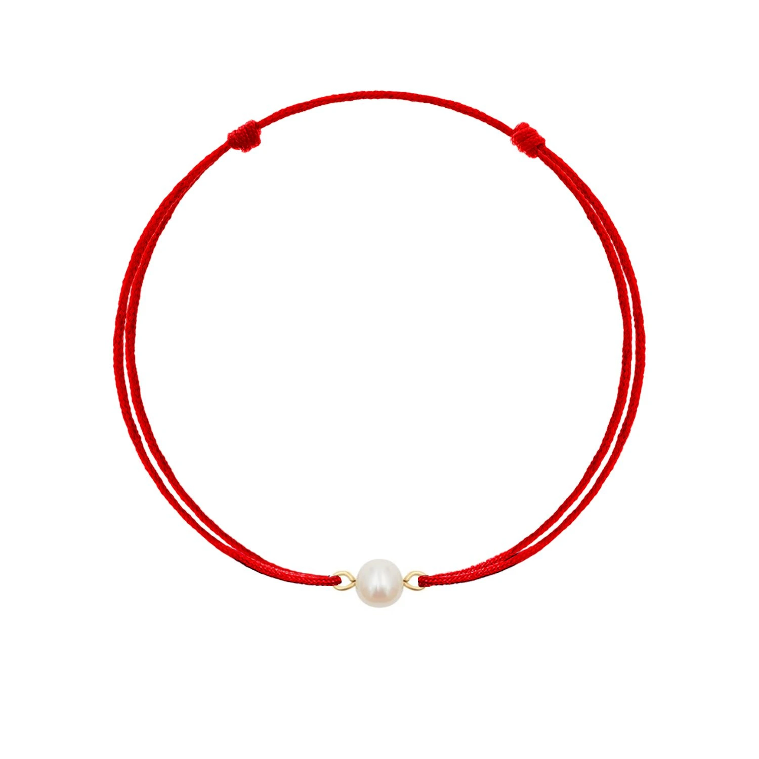 Bratari snur - Bratara snur rosu cu perla pe sarma din argint placat cu aur