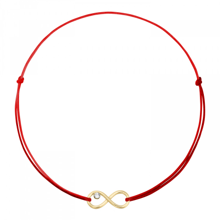 Bratari snur - Bratara snur rosu, infinit cu piatra zirconiu, argint 925 placat cu aur de 18K