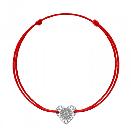 Bratari snur - Bratara snur rosu, inima argint 925, Mandala Hearts