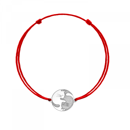 Bratari snur - Bratara snur rosu, pisici Yin si Yang, argint 925