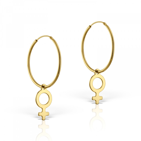 Cercei - Cercei creole, charm simbol Venus, argint 925 placat cu aur de 18K