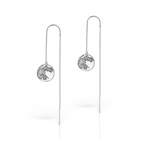 Cercei - Cercei lant cu banut luna plina, argint 925 placat cu platina