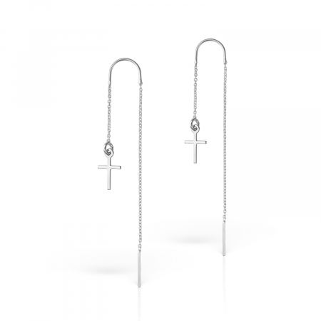Cercei - Cercei lant cu charm cruciulita, argint 925