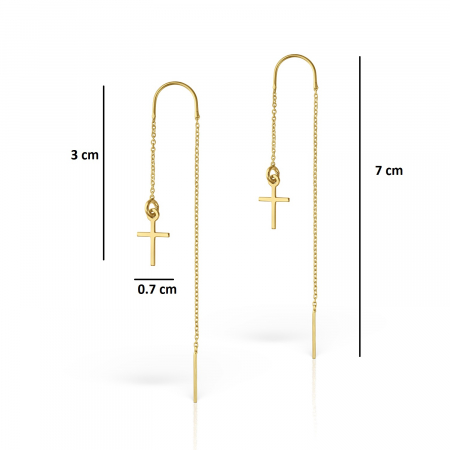Cercei lant cu charm cruciulita, argint 925 placat cu aur de 18K [1]