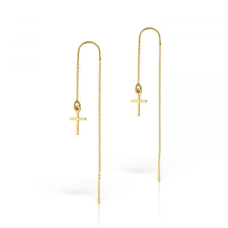 Cercei - Cercei lant cu charm cruciulita, argint 925 placat cu aur de 18K