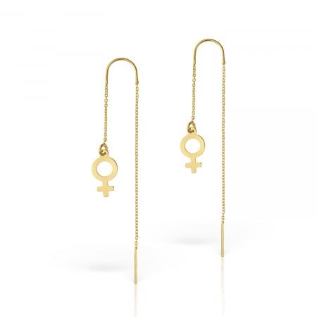 Cercei - Cercei lant cu charm simbol Venus, argint 925 placat cu aur de 18K