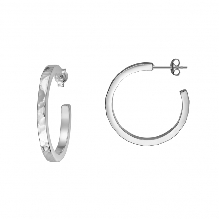 Minimalist - Cercei rotunzi din argint masiv, finisaj texturat, 2.6 cm