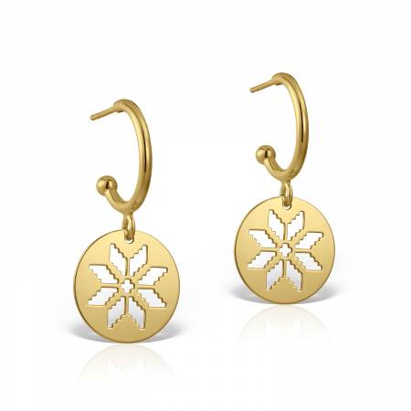 Cercei - Cercei semicerc cu tija, banut cu motiv traditional, argint 925 placat cu aur de 18K