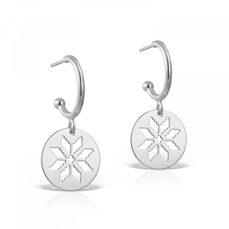 Cercei - Cercei semicerc cu tija, banut cu motiv traditional, argint 925 placat cu platina