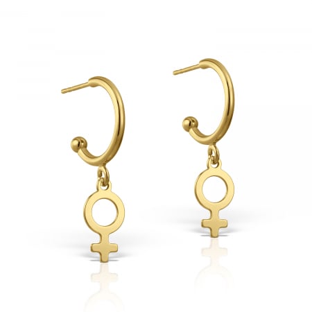 Cercei - Cercei semicerc cu tija, charm simbol Venus, argint 925 placat cu aur de 18K