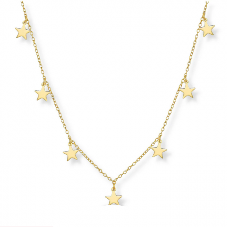 Coliere - Colier choker din argint placat cu aur, cu stelute, 36-44 cm