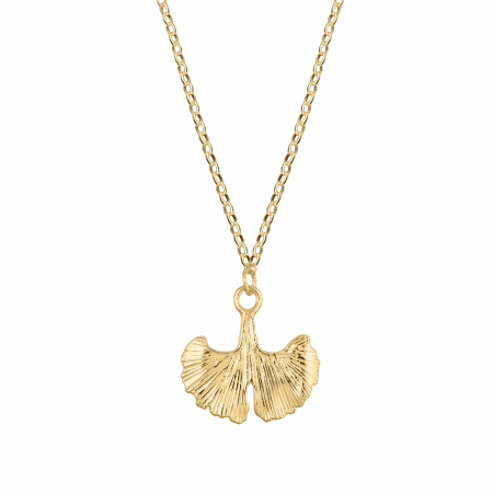Coliere - Colier din argint placat cu aur, frunza de gingko biloba, 40-45 cm
