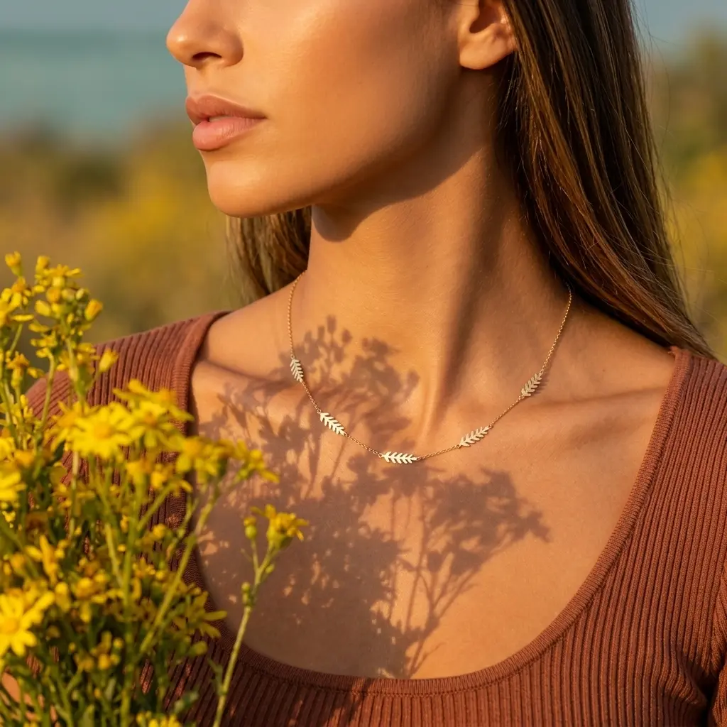 Fields of Gold - Colier din argint placat cu aur, spice de grau