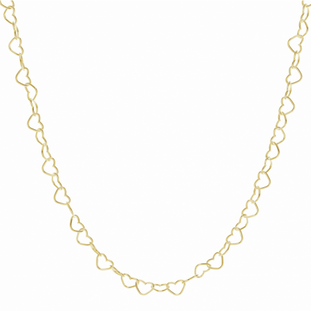 Lant din argint 925 placat cu aur de 18K, zale in forma de inimioare, 45 cm