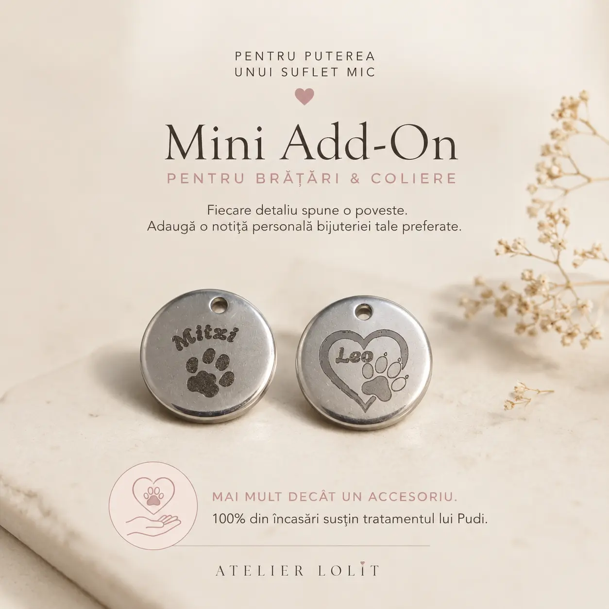 Accesorii - pentru Pudi - Pandantiv mini add-on, inox 1cm