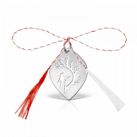 Pandantiv martisor din argint, decupaj vrabiuta pe crengute, Singing Bird
