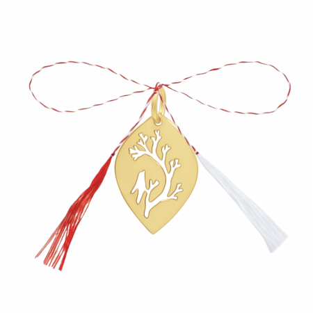 Colectii - Pandantiv martisor din argint placat cu aur, decupaj vrabiuta pe crengute, Singing Bird