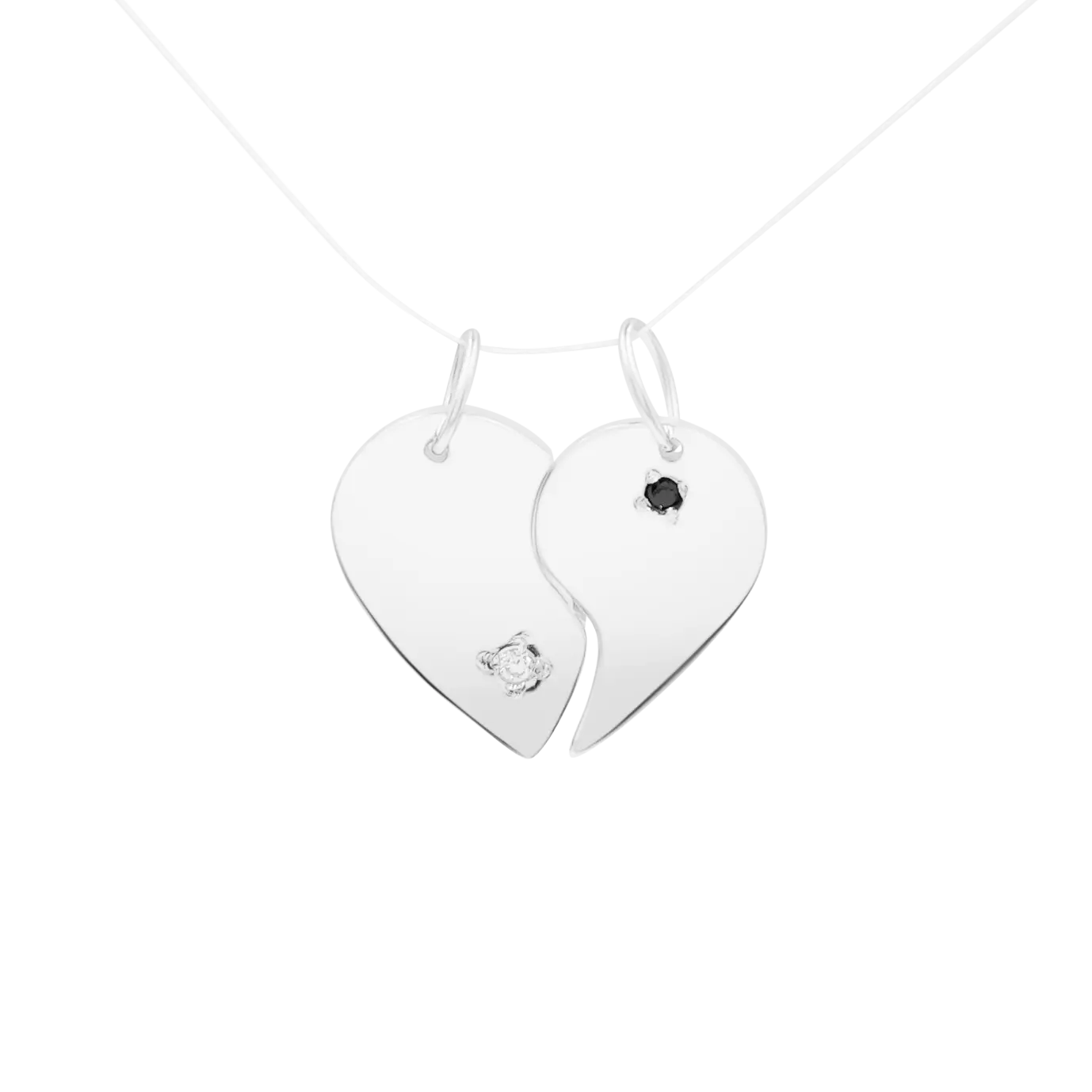 Pandantive - Set 2 jumatati de inima din argint, cu pietre zirconiu