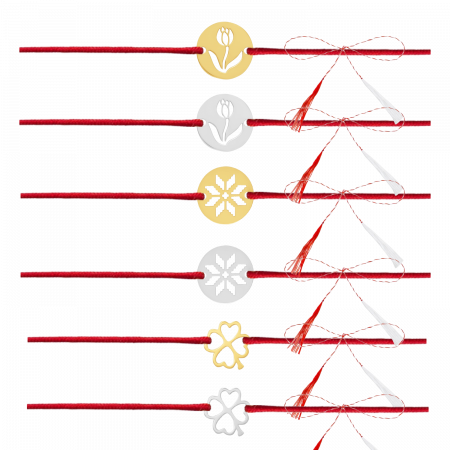 Bratari snur - Set 6 bratari martisor, lalea, motiv traditional si trifoi din argint, ambalaj inclus