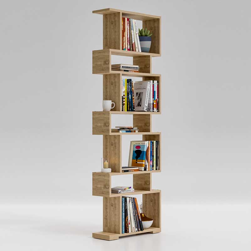 Etajera, Biblioteca, Lucmi, PAL melaminat 18mm egger stejar natur, 7 rafturi , 60x20x181(h) cm [7]