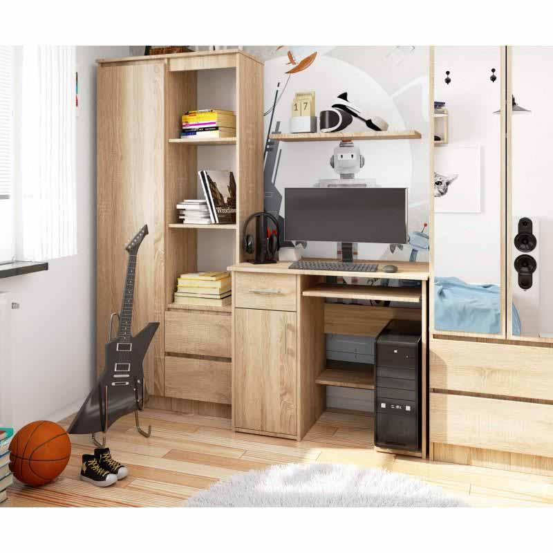 Birou calculator, PAL laminat, 1 sertar, 3 rafturi, stejar, 90x50x74 cm [3]