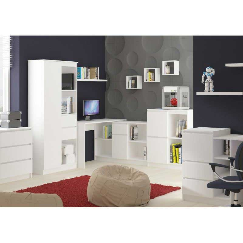 Birou calculator pe colt, PAL laminat, 1 sertar, 6 rafturi, alb MAT, 120x126x79/77 cm [6]