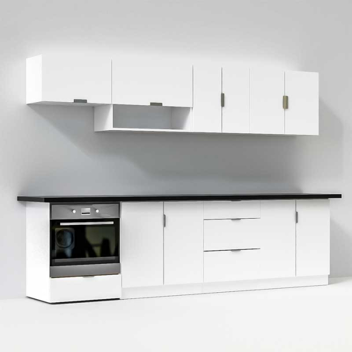Bucatarie Lucmi Model 1, Alb perlat, Pal 18mm, Cant ABS, 300cm [4]