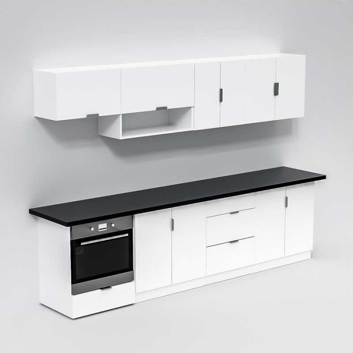 Bucatarie Lucmi Model 1, Alb perlat, Pal 18mm, Cant ABS, 300cm [3]