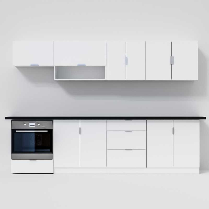 Bucatarie Lucmi Model 1, Alb perlat, Pal 18mm, Cant ABS, 300cm [2]