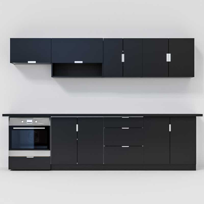 Bucatarie Lucmi Model 1, Negru mat perlat, Pal 18mm, Cant ABS, 300cm [2]