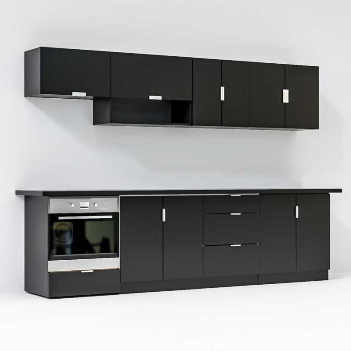Bucatarie Lucmi Model 1, Negru mat perlat, Pal 18mm, Cant ABS, 300cm [4]